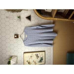 One The Land Ribbon Lace Up Blue Cable Knit Crewneck Sweater - Size - Small